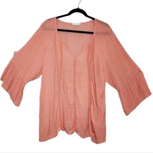 Spense Peachy Coral 3/4 flare sleeve blouse. Women's size 1X. Viscose
